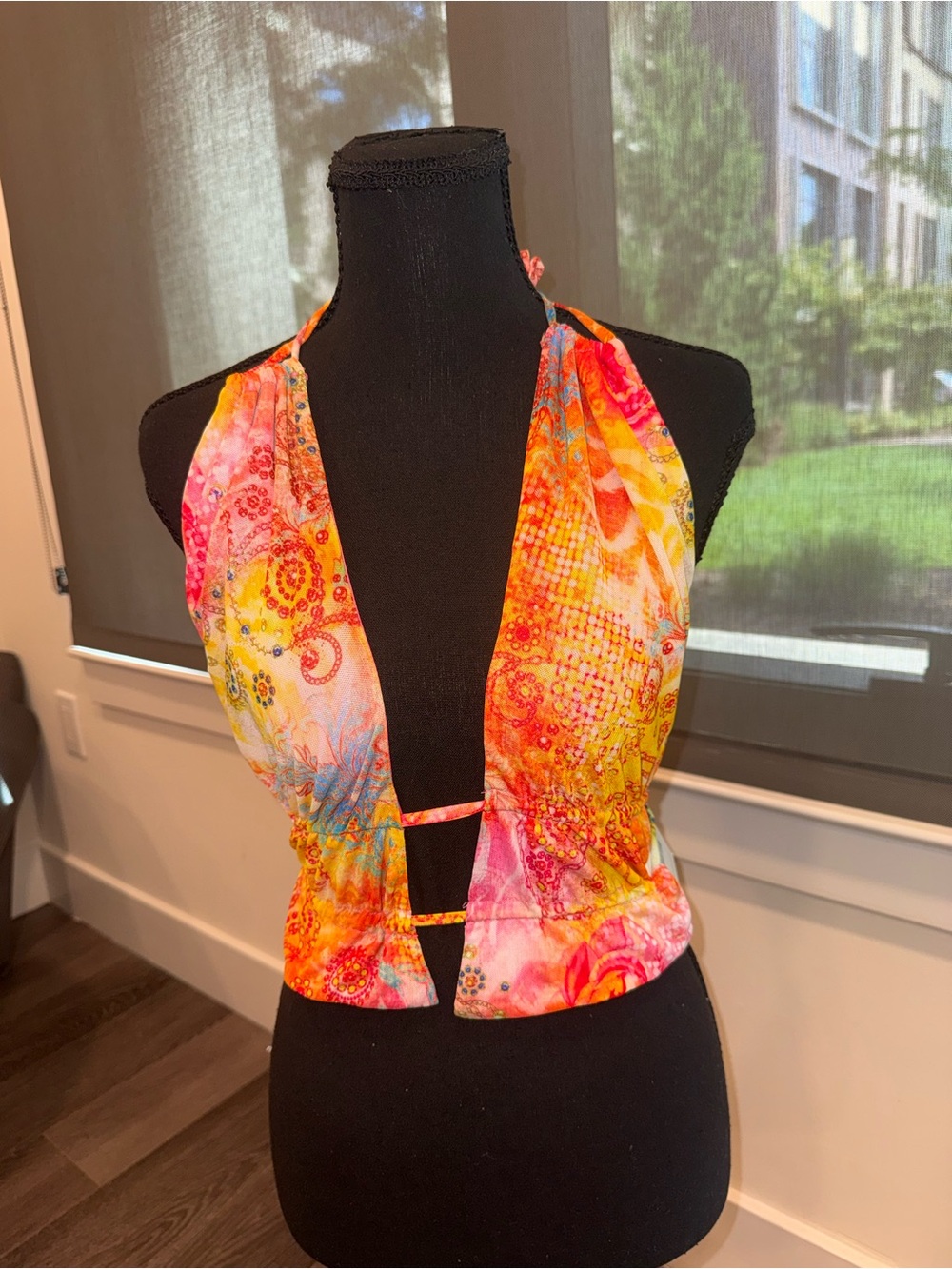 Colorful Multicolor Halter Crop Top — Bright Tie-Back